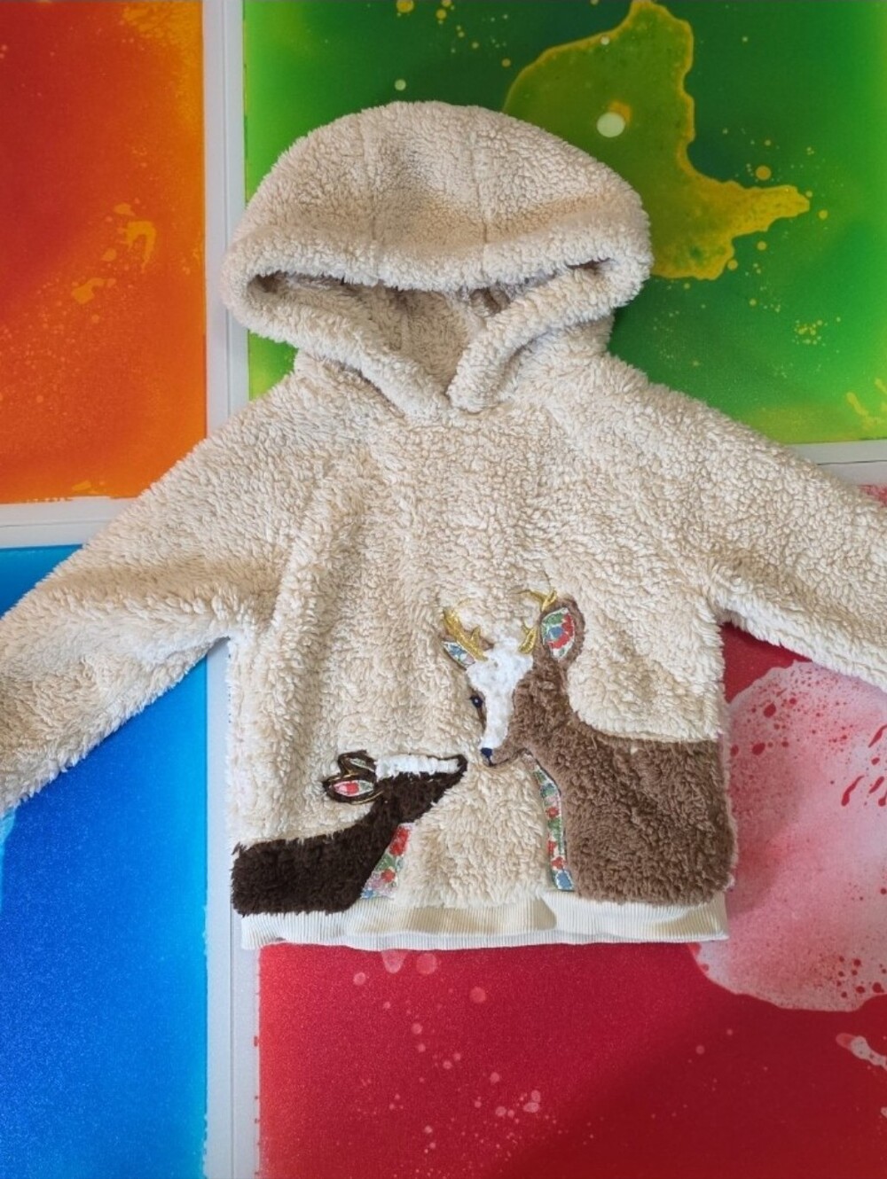 Mini boden 3/4 reindeer hoodie sweatshirt top 3t 4t christmas winter